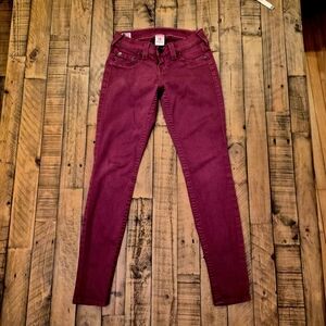 True Religion Casey Low Rise Super Skinny Jeans Size 26 Burgundy Red USA Denim
